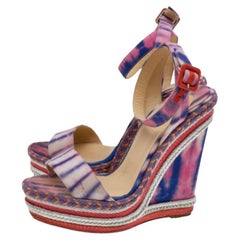 Christian Louboutin Tie-Dye Fabric Duplice Platform Wedge Sandals Size 37