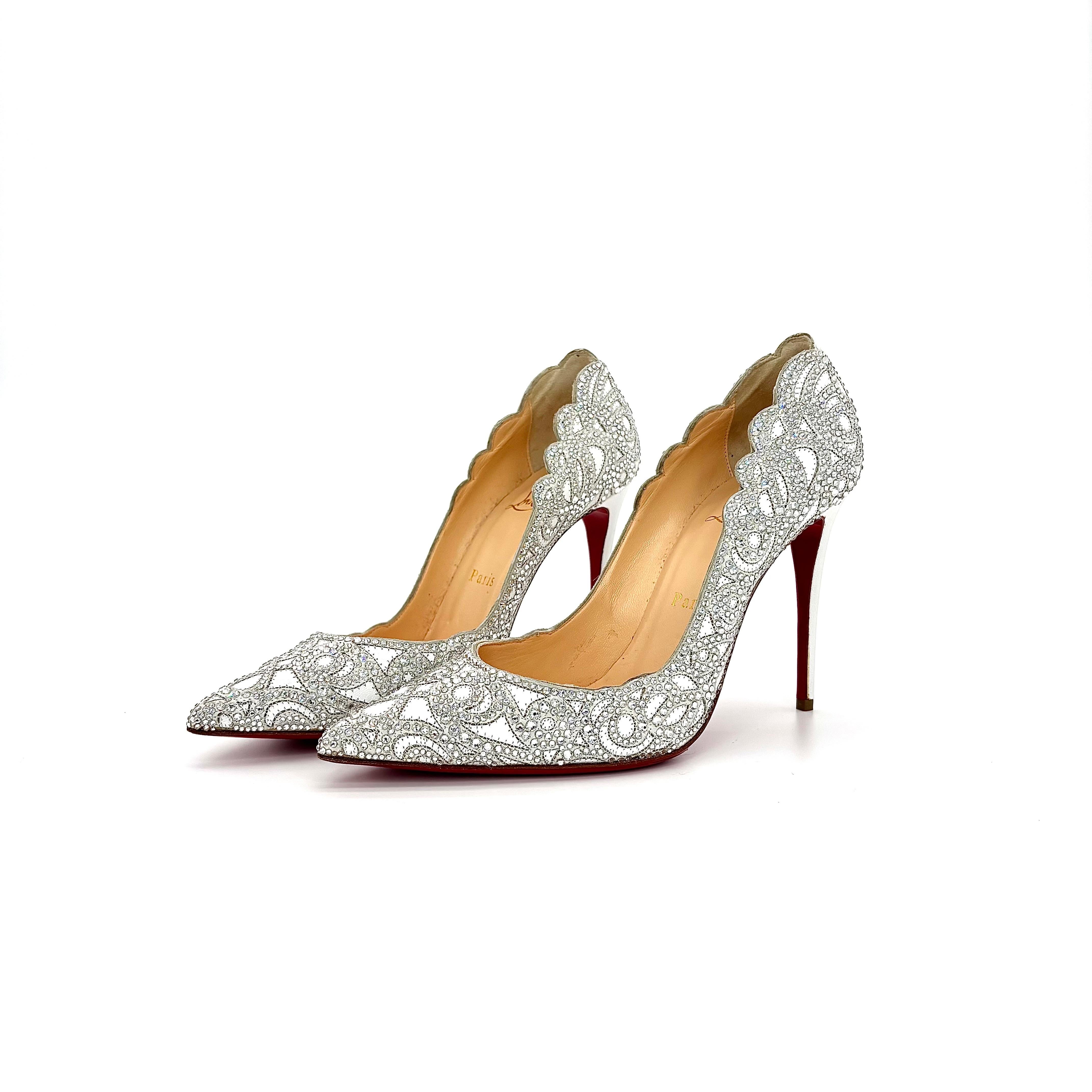 Beige Christian Louboutin Top Vague 100 Kid Crystal Embellished Pumps Donna 37.5 in vendita