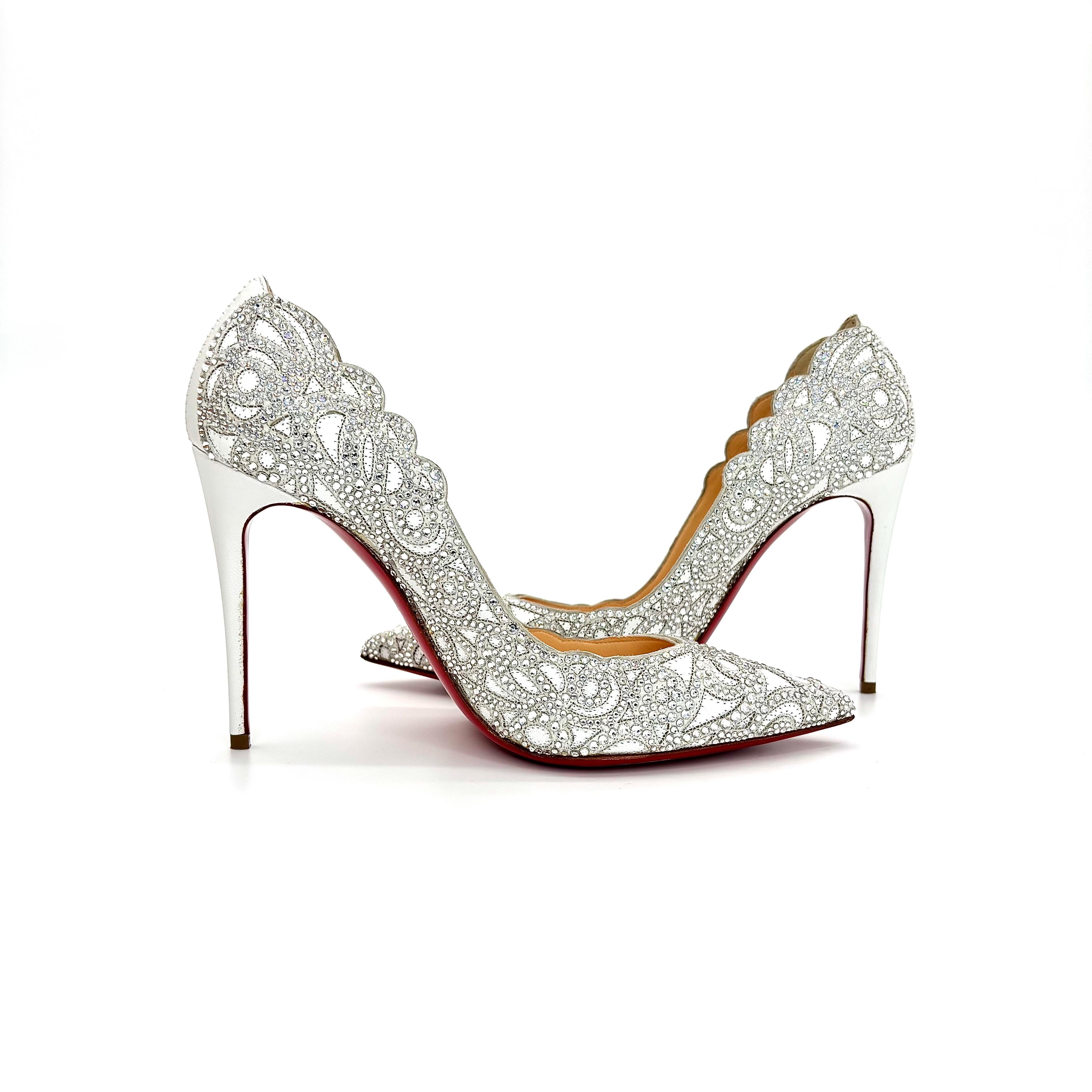 Christian Louboutin Top Vague 100 Kid Crystal Embellished Pumps Donna 37.5 In condizioni ottime in vendita a Mechanicsville, VA