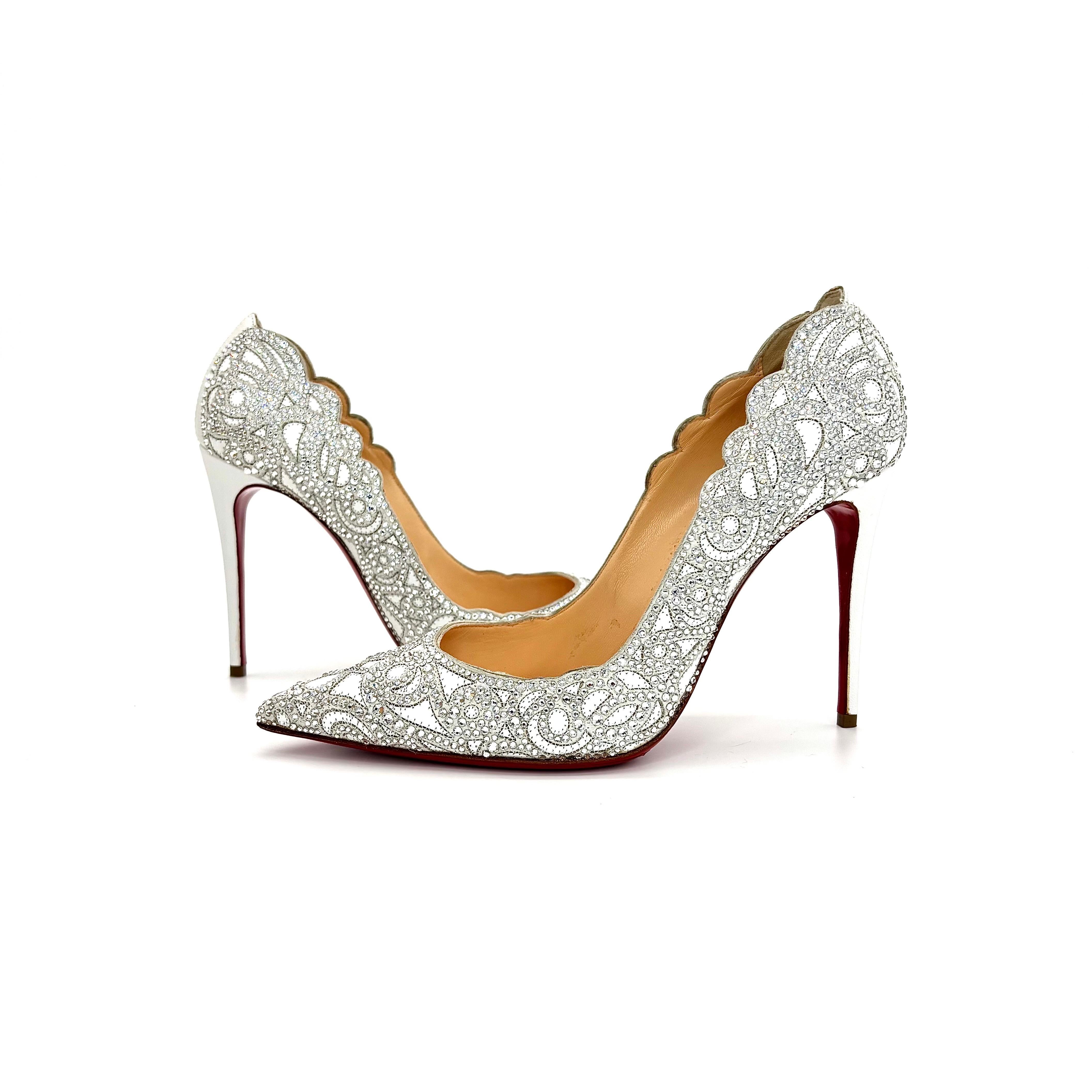 Christian Louboutin Top Vague 100 Kid Crystal Embellished Pumps Donna 37.5 in vendita 1