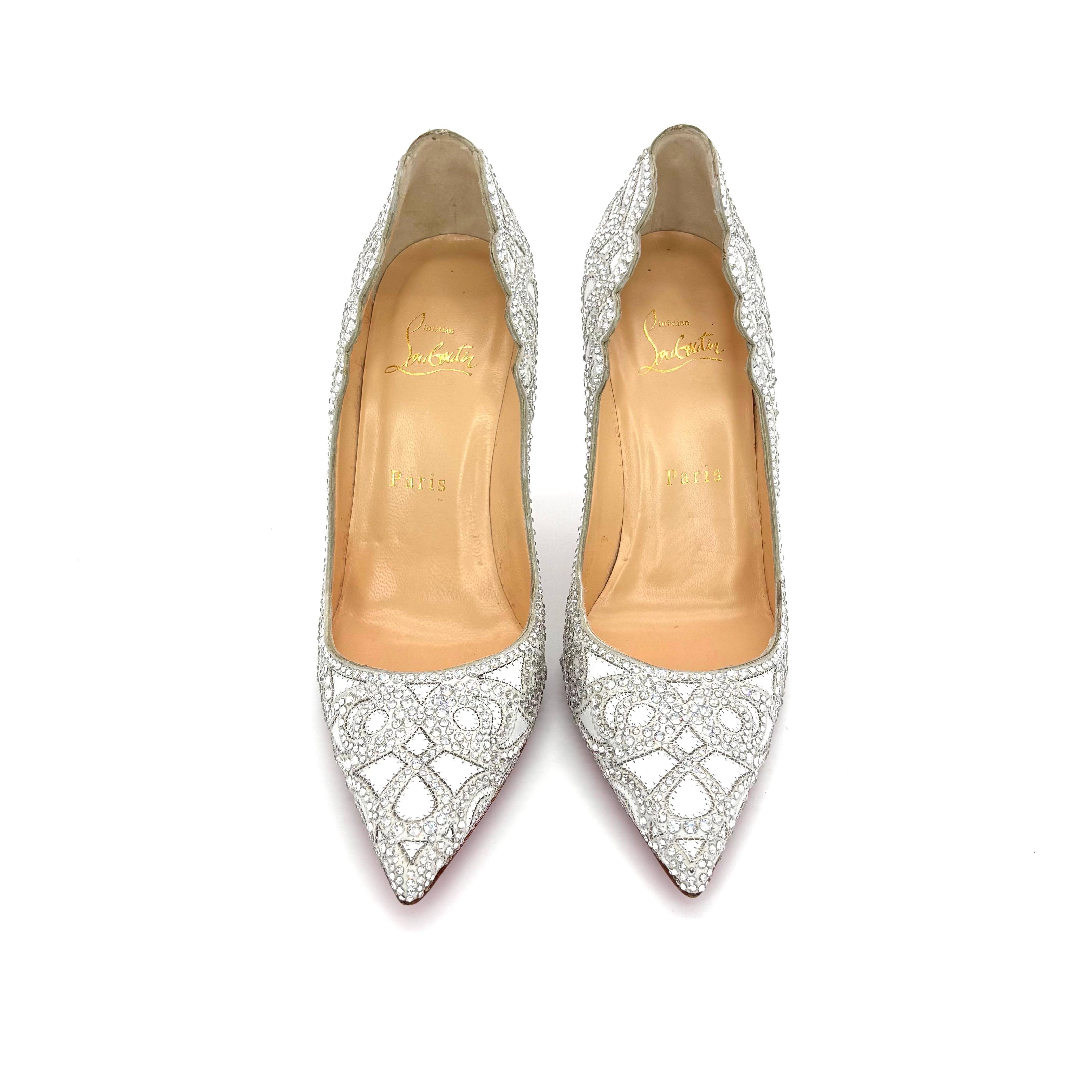 Christian Louboutin Top Vague 100 Kid Crystal Embellished Pumps Donna 37.5 in vendita 2