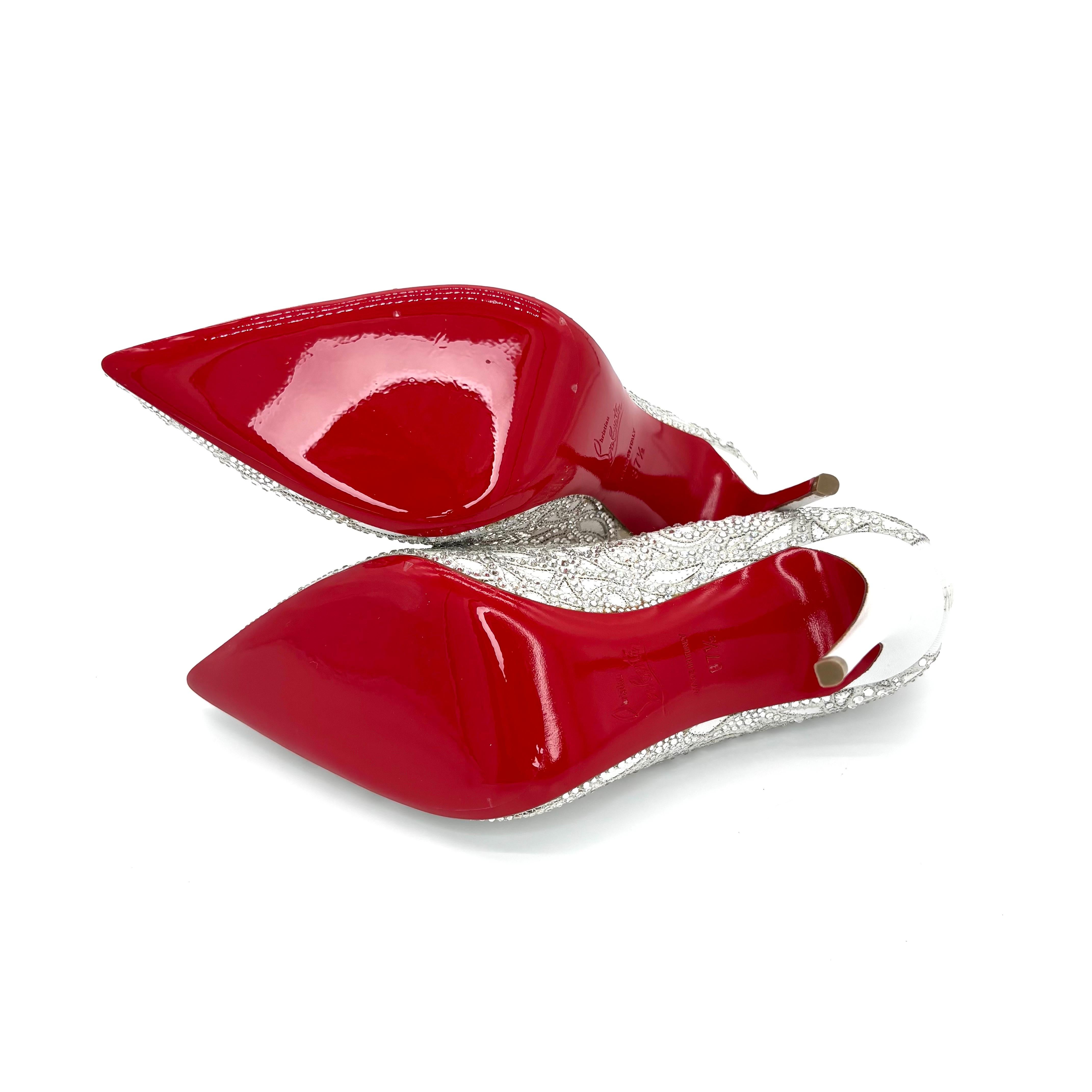 Christian Louboutin Top Vague 100 Kid Crystal Embellished Pumps Donna 37.5 in vendita 4