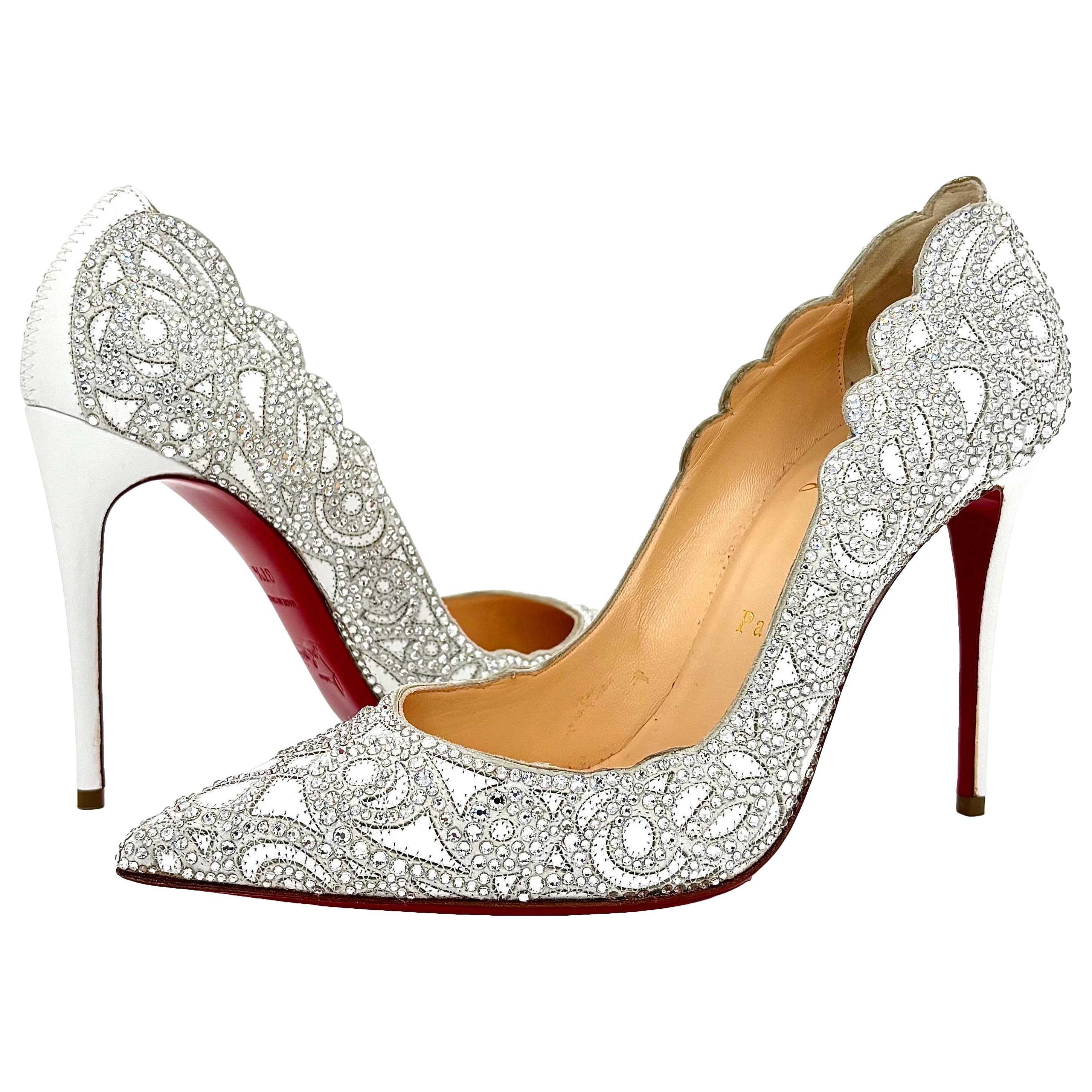Christian Louboutin Top Vague 100 Kid Crystal Embellished Pumps Women's 37.5