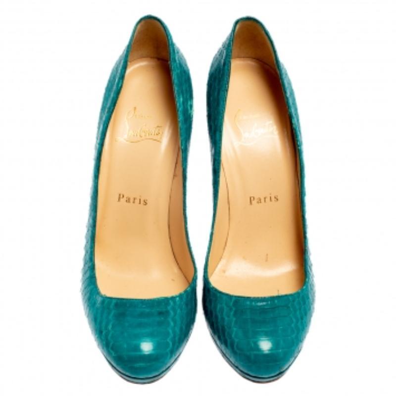 Women's Christian Louboutin Torquoise Blue Python New Simple Pumps Size 37 For Sale