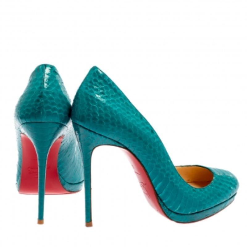 Christian Louboutin Torquoise Blue Python New Simple Pumps Size 37 For Sale 1