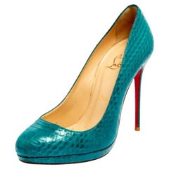 Christian Louboutin Torquoise Blue Python New Simple Pumps Size 37