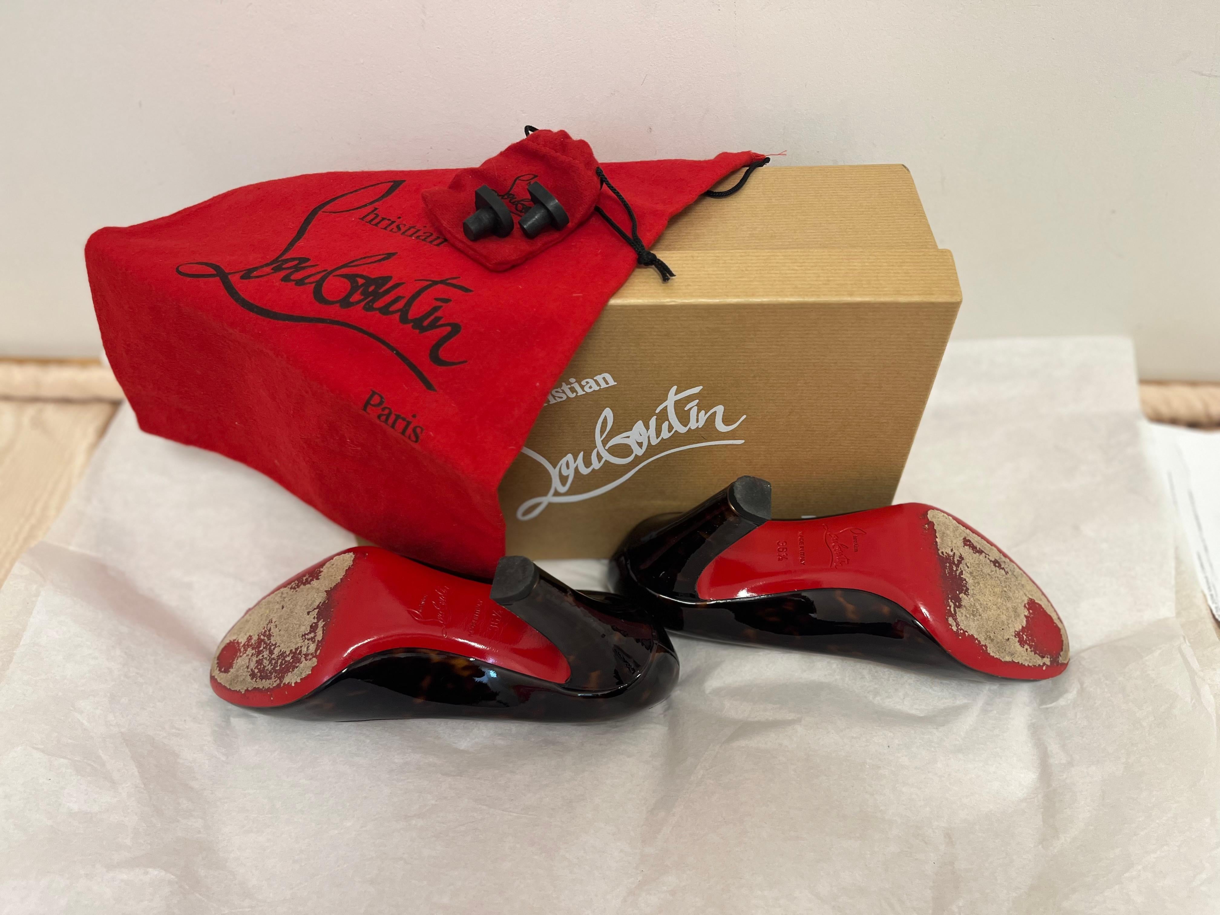Christian Louboutin Tortoise Shell Pattern Patent Shoes 6.5 with Box For Sale 4