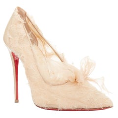 CHRISTIAN LOUBOUTIN Toufrou 100 Bridal frayed organza bow leather pumps EU37