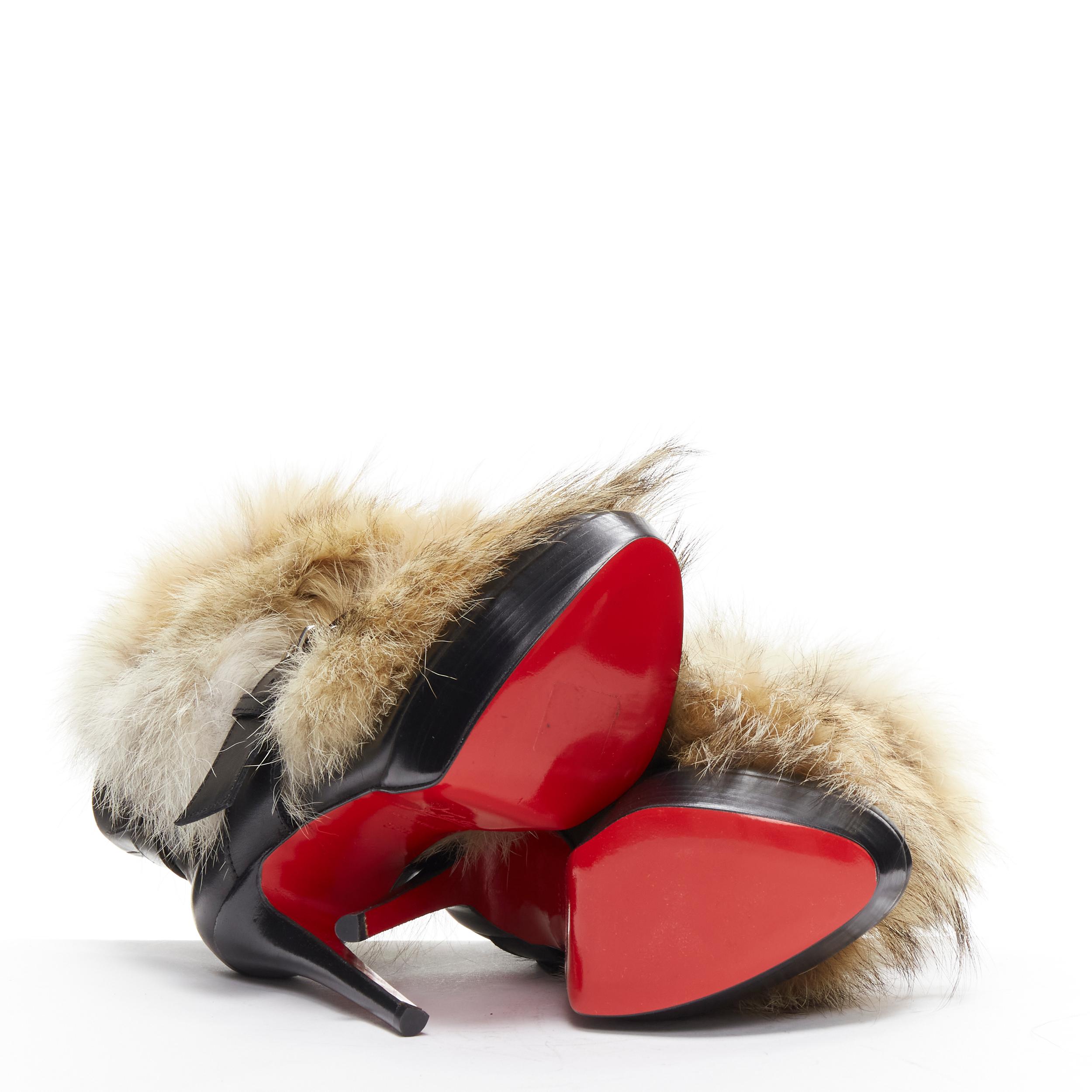 CHRISTIAN LOUBOUTIN Toundra 140 brown fur buckle platform ankle boots EU36.5 5