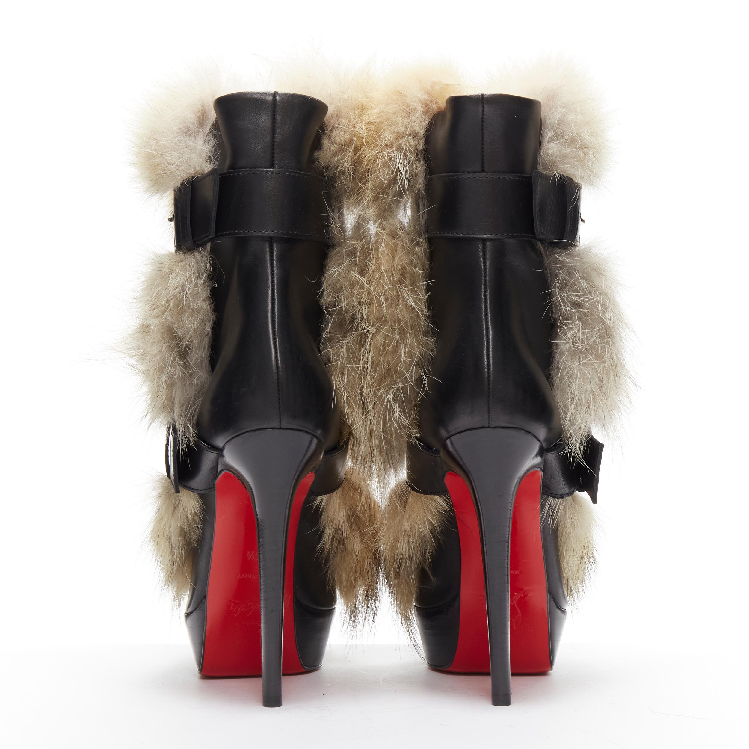 CHRISTIAN LOUBOUTIN Toundra 140 brown fur buckle platform ankle boots EU36.5 In New Condition In Hong Kong, NT