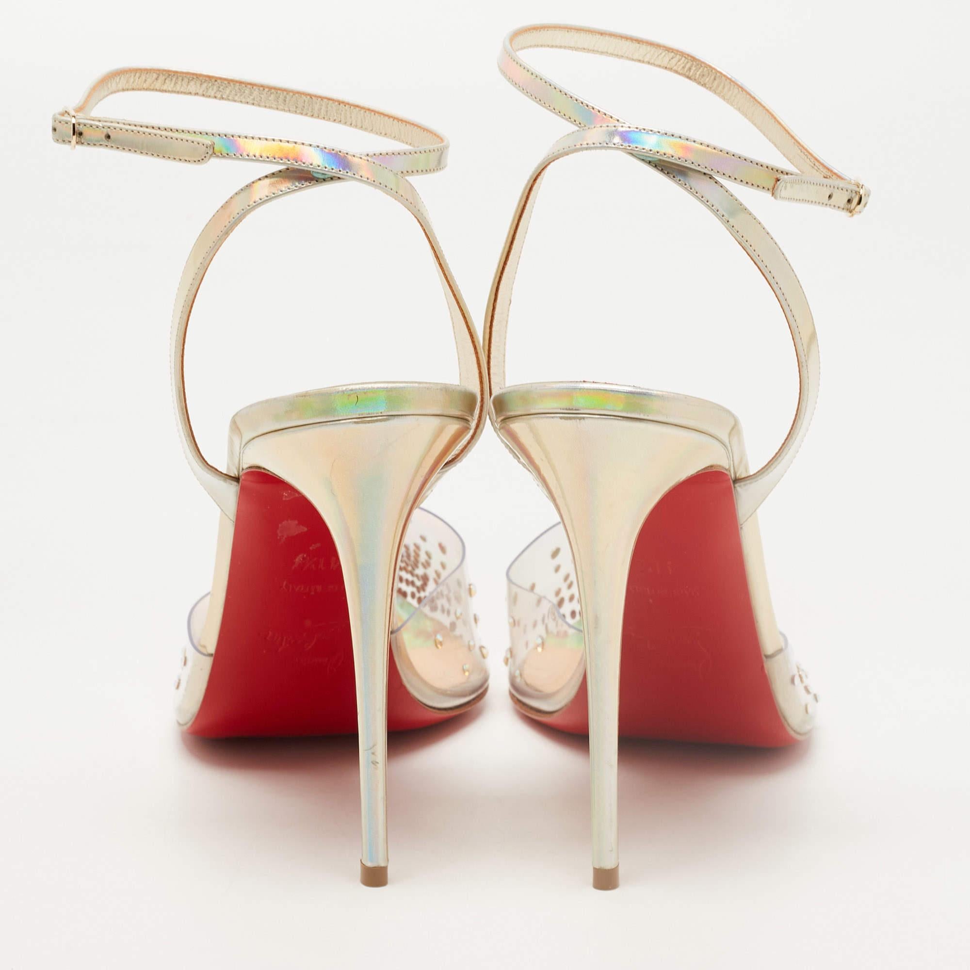 Christian Louboutin Transparent Iridescent Patent Leather and PVC Spikaqueen  In Excellent Condition In Dubai, Al Qouz 2