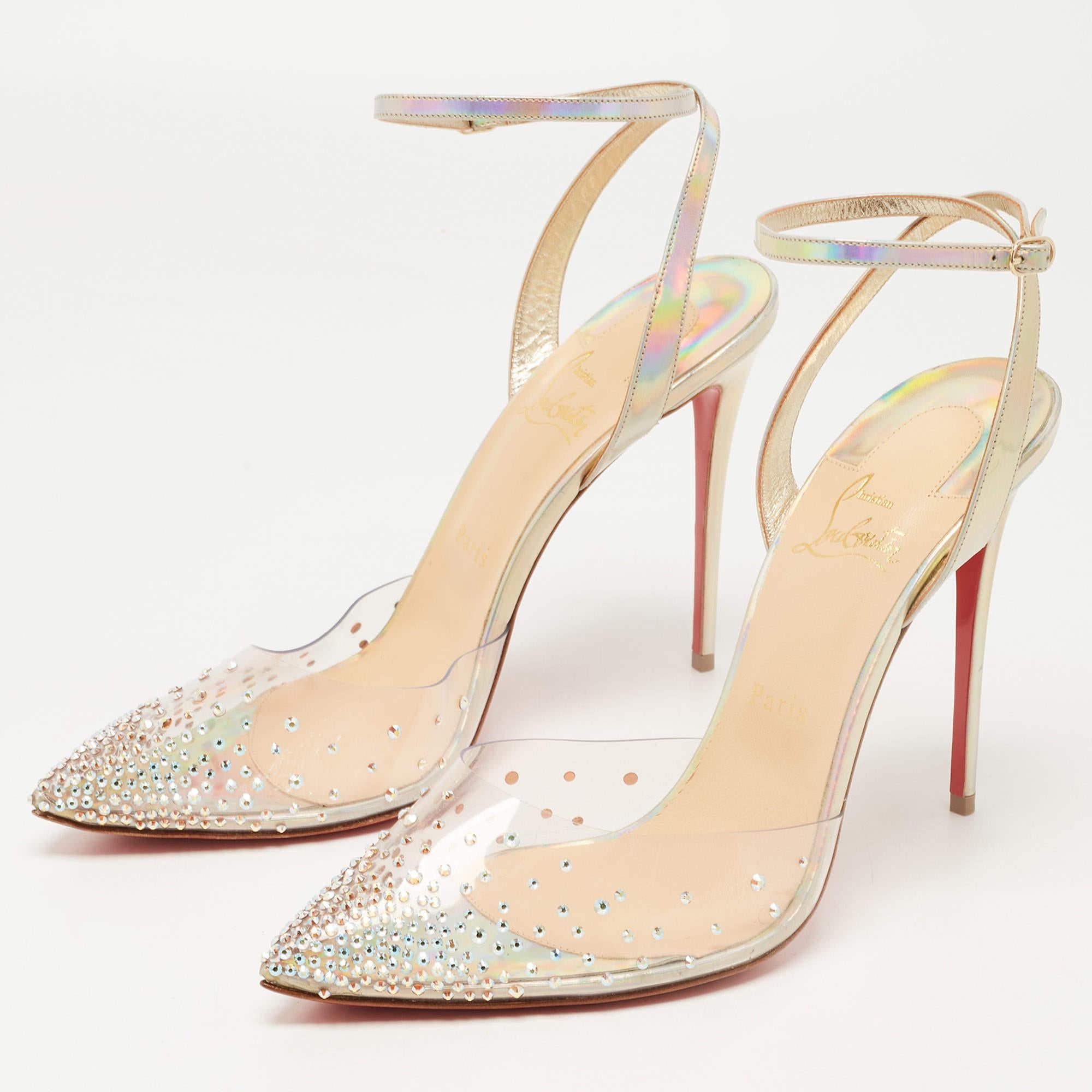 Women's Christian Louboutin Transparent Iridescent Patent Leather and PVC Spikaqueen 