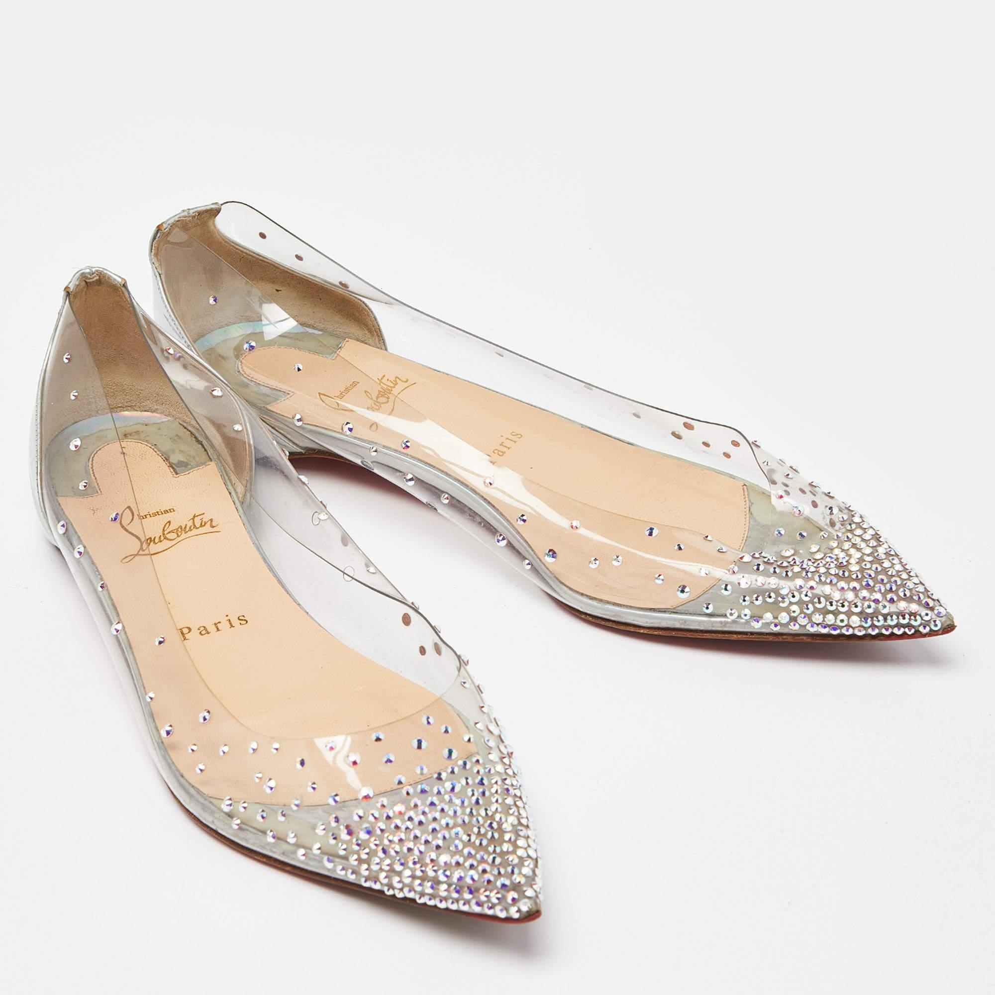 Christian Louboutin Transparent PVC and Patent Leather Follies Strass Ballet For Sale 3