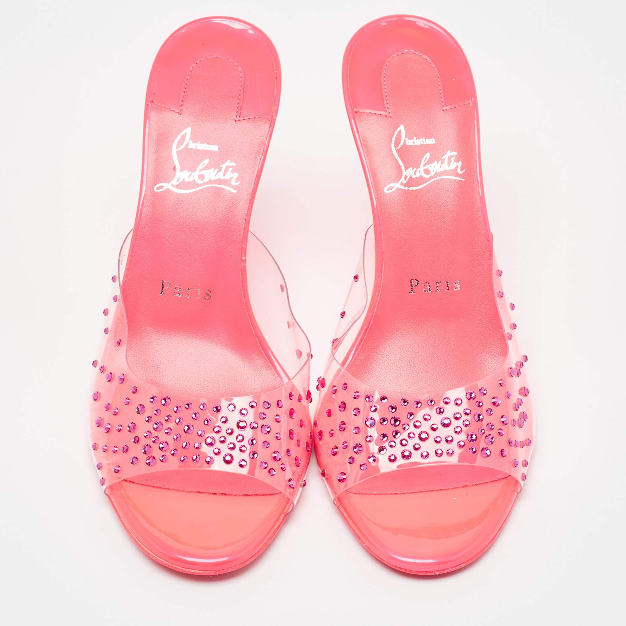 Rosa Christian Louboutin Sandali Degramule in PVC Trasparente Taglia 38