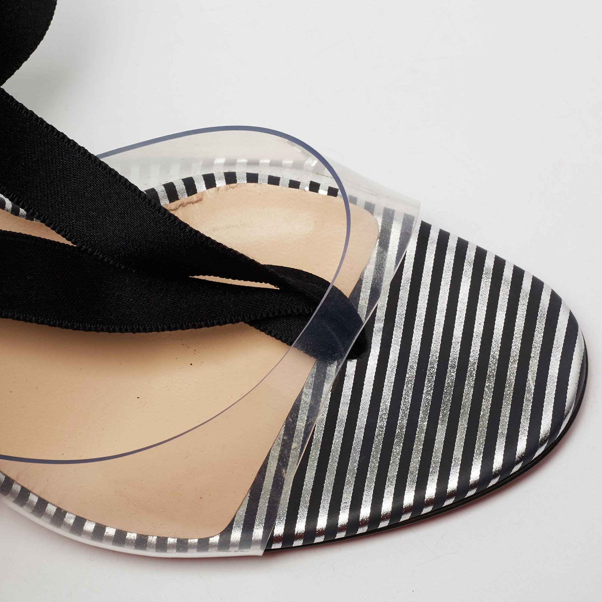 Christian Louboutin Transparent PVC Marie Paillette Tie Up Sandals Size 38 1