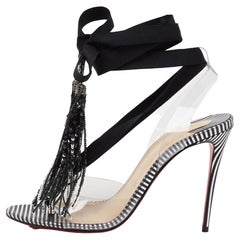 Christian Louboutin Transparent PVC Marie Paillette Tie Up Sandals Size 38
