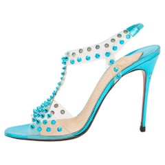 Christian Louboutin Transparent/Turquoise Spike J Lissimo Sandals Size 41