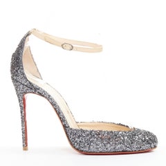 CHRISTIAN LOUBOUTIN Tres Decollete 100 Anthracite Glitter low vamp pumps EU37.5