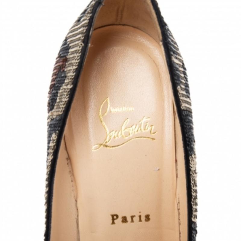 Women's Christian Louboutin Tri-Color Leopard Print Sequins Fifi Pumps Size 38 For Sale
