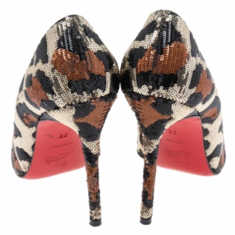 Christian Louboutin Tri-Color Leopard Print Sequins Fifi Pumps Size 38 For Sale 1