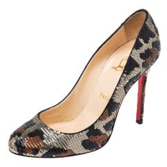 Christian Louboutin Tri-Color Leopard Print Sequins Fifi Pumps Size 38