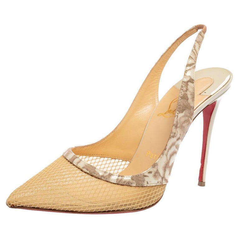 Christian Louboutin Tri-Color Mesh and Patent Leather Slingback Pumps Size  38.5 For Sale at 1stDibs