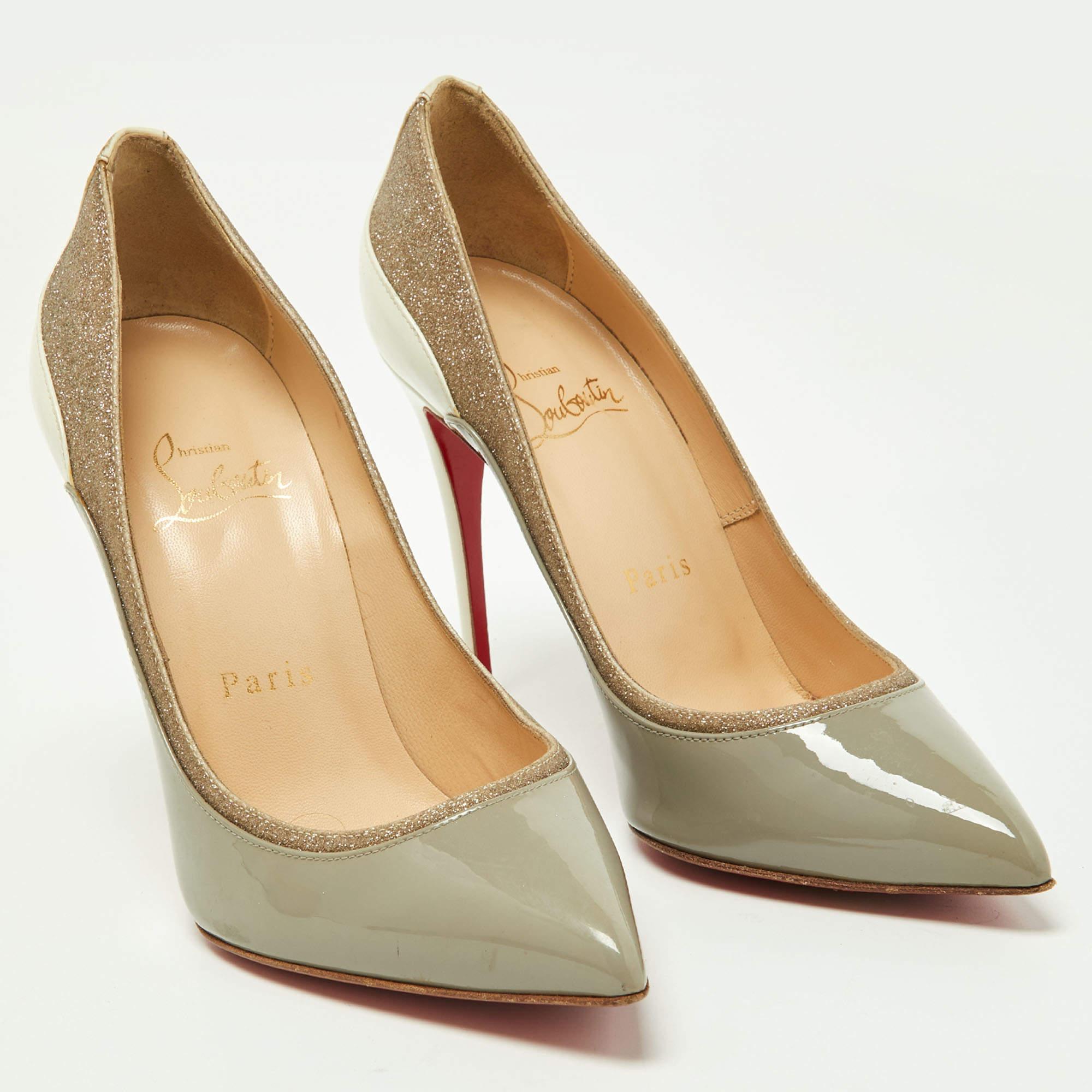 Women's Christian Louboutin Tri-Color Patent Leather and Glitter Tucsick Pumps Size 35.5 For Sale