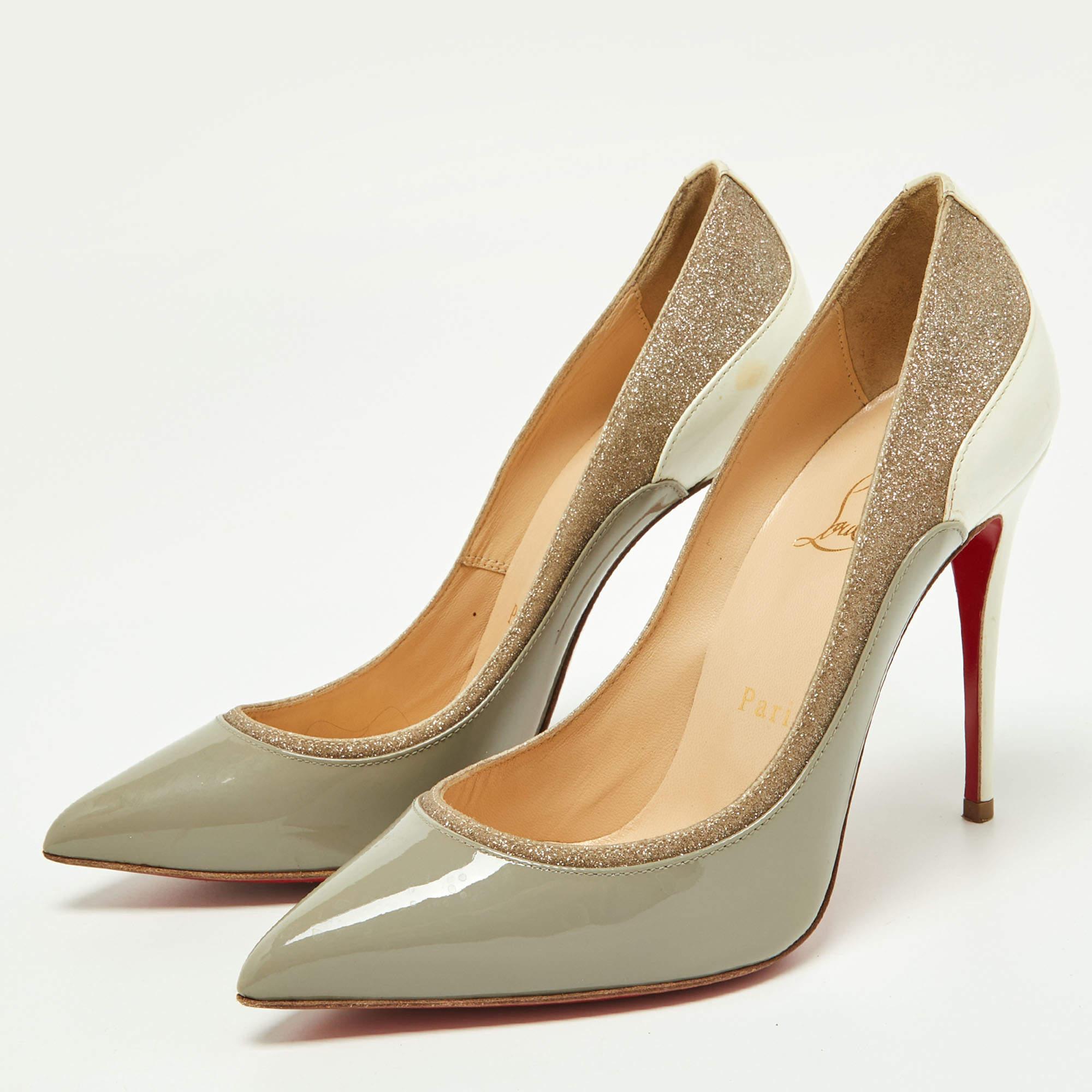 Christian Louboutin Tri-Color Patent Leather and Glitter Tucsick Pumps Size 35.5 For Sale 1