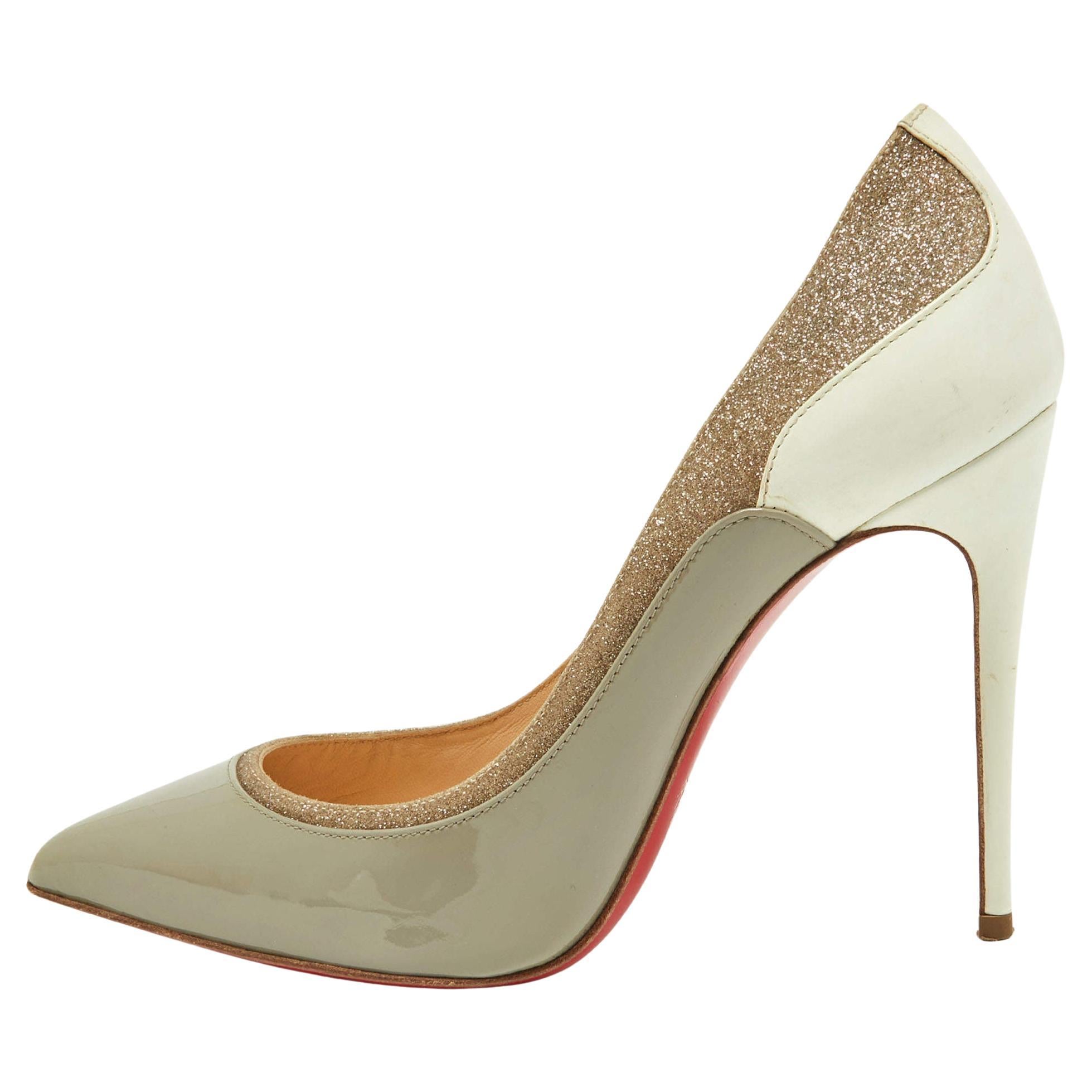 Christian Louboutin Tri-Color Patent Leather and Glitter Tucsick Pumps Size 35.5 For Sale