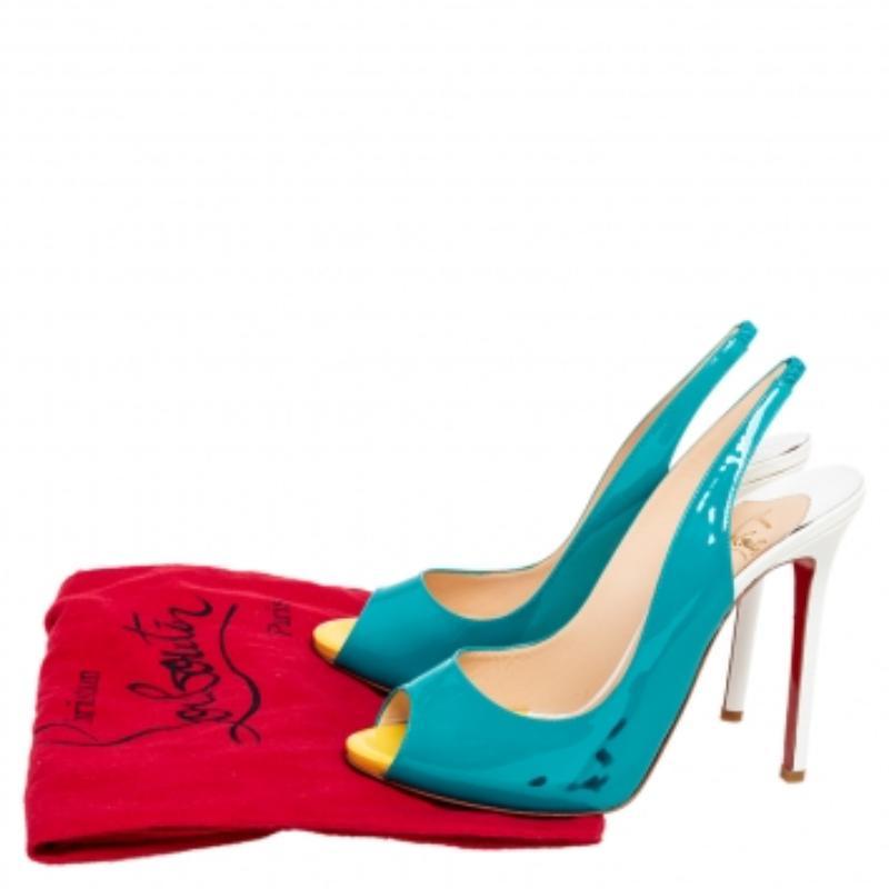 Christian Louboutin Dreifarbiges Lackleder Peep-Toe Slingback Pumps Größe 39 im Angebot 3
