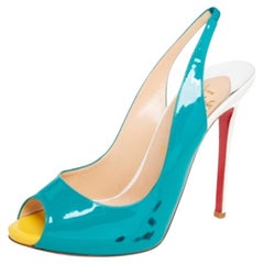 Christian Louboutin Dreifarbiges Lackleder Peep-Toe Slingback Pumps Größe 39