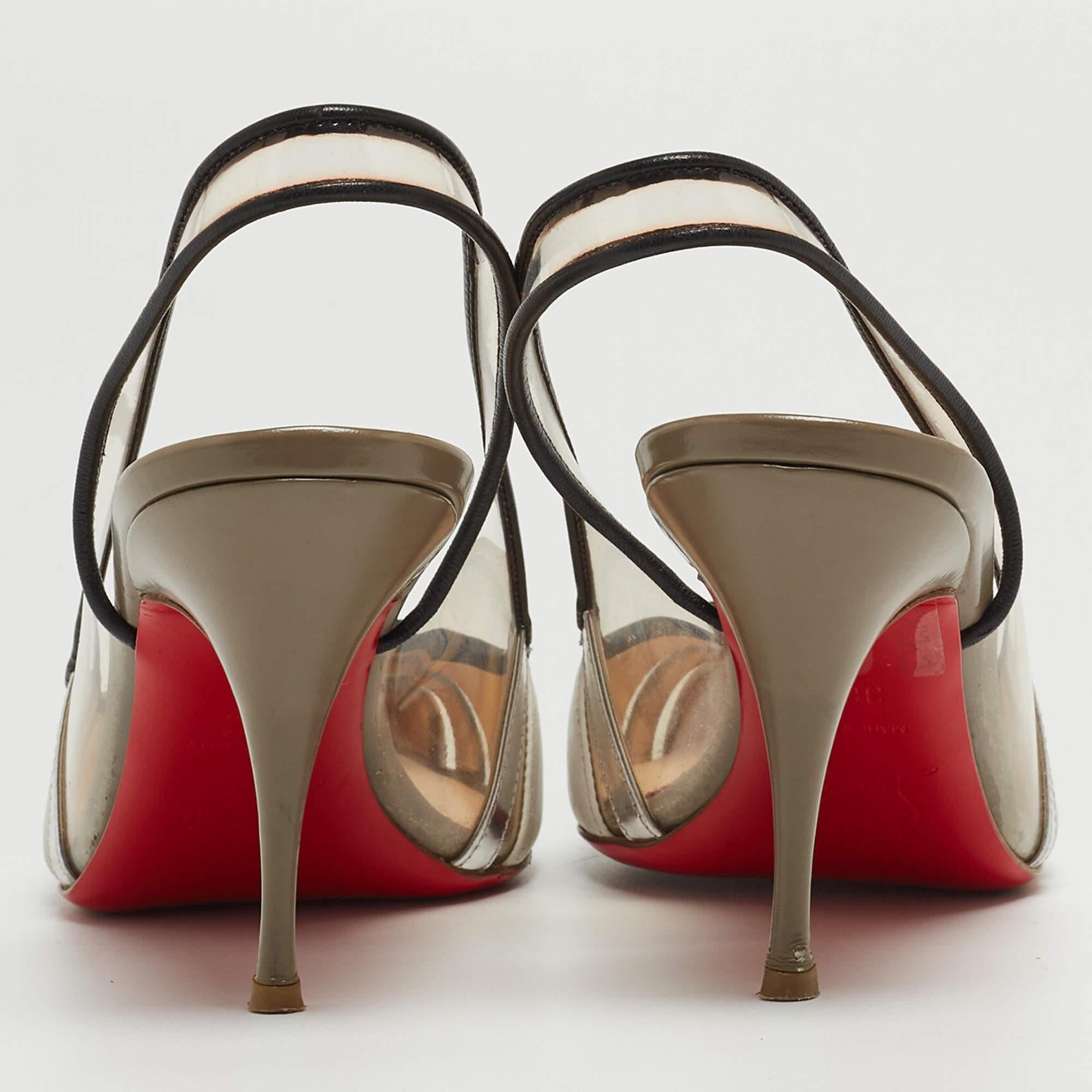 Brown Christian Louboutin Tri-Color PVC and Leather Highway Slingback Sandals Size 36. For Sale