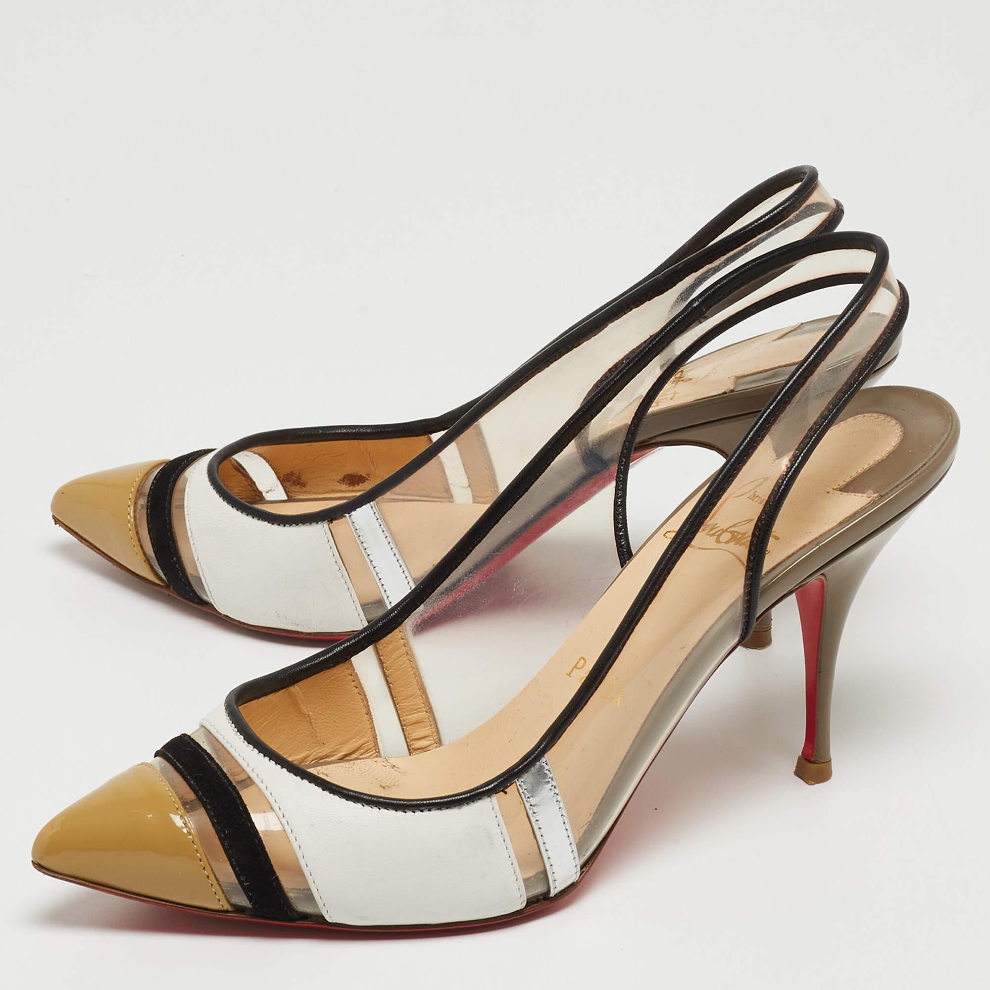 Christian Louboutin Tri-Color PVC and Leather Highway Slingback Sandals Size 36. In Good Condition For Sale In Dubai, Al Qouz 2