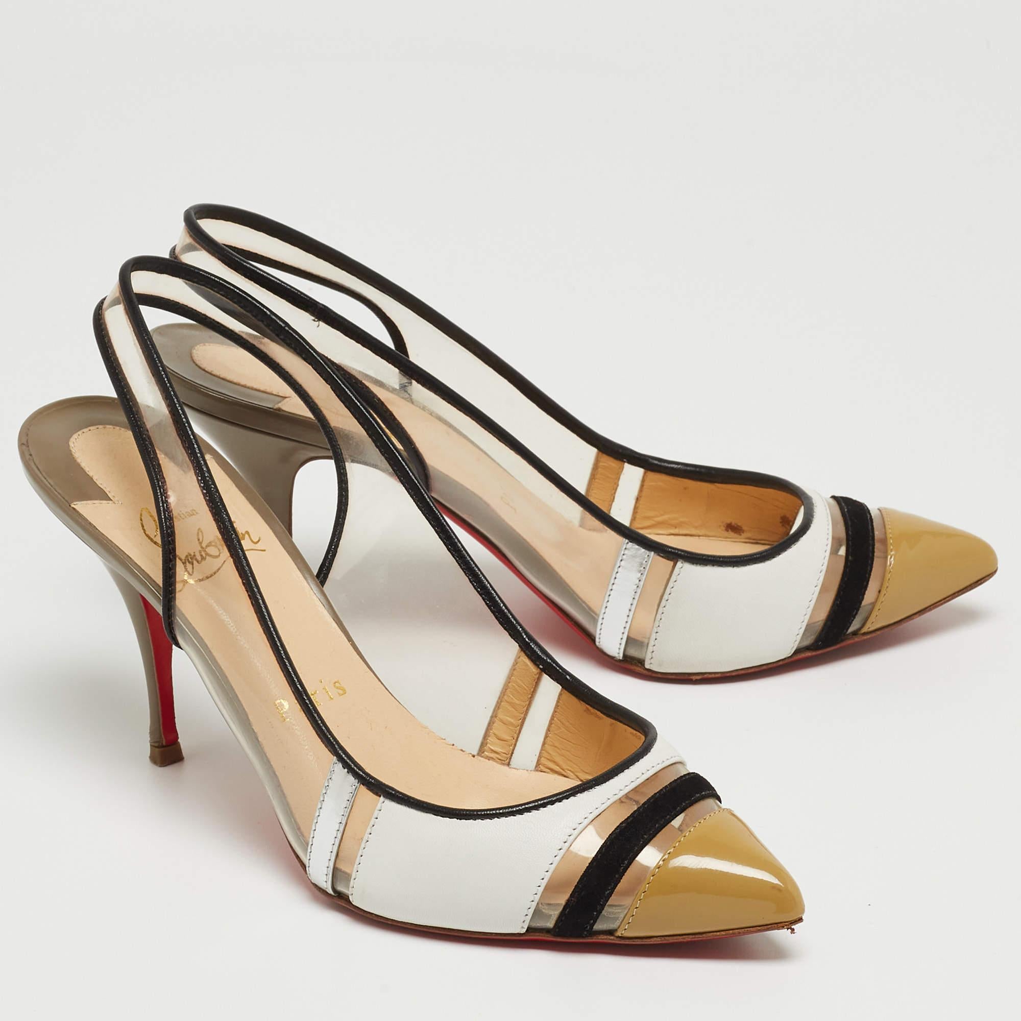 Women's Christian Louboutin Tri-Color PVC and Leather Highway Slingback Sandals Size 36. For Sale