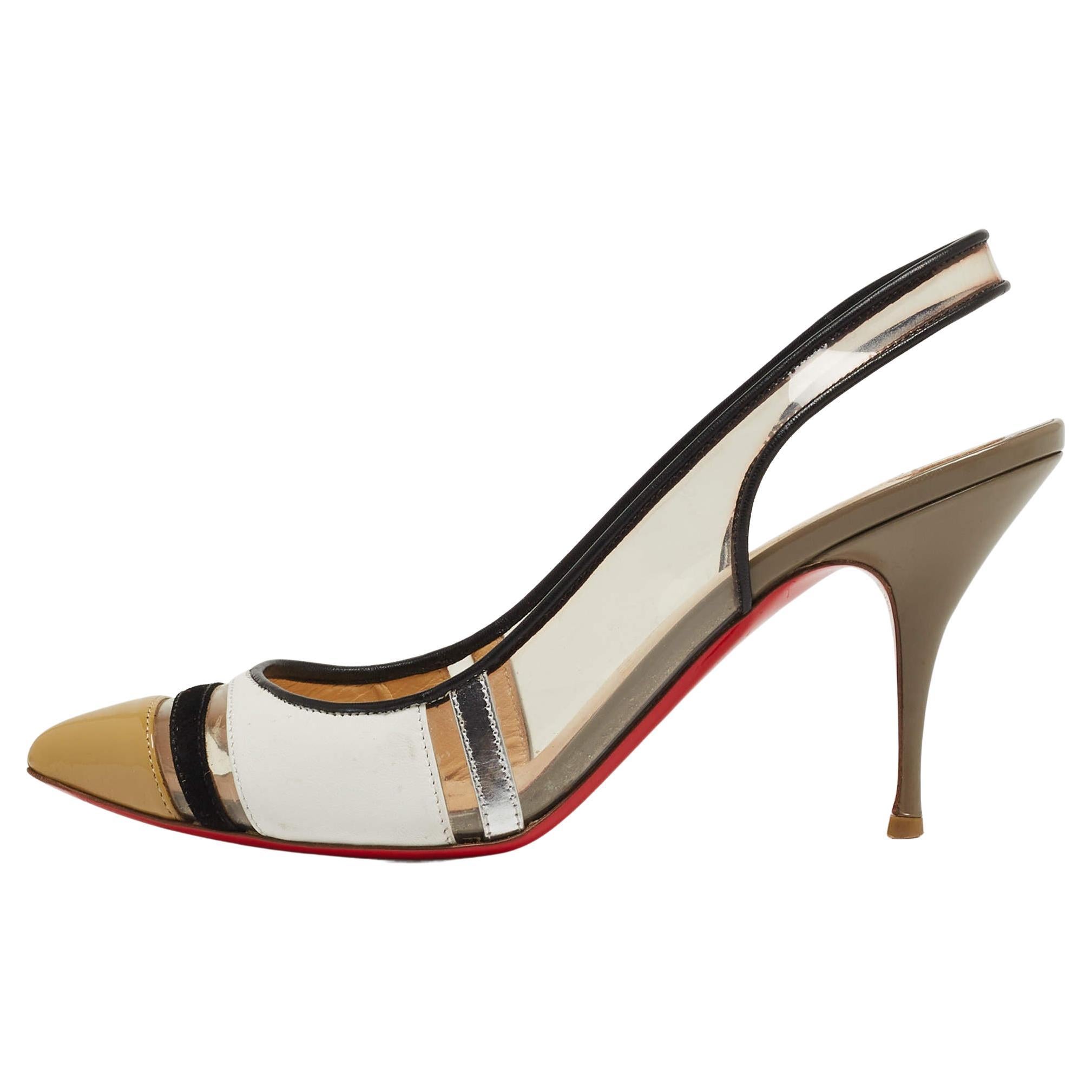 Christian Louboutin Tri-Color PVC and Leather Highway Slingback Sandals Size 36. For Sale