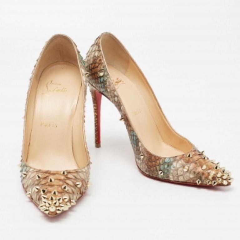 Christian Louboutin Dreifarbige Python Leder Degraspike Pumps Größe 36 (Braun) im Angebot