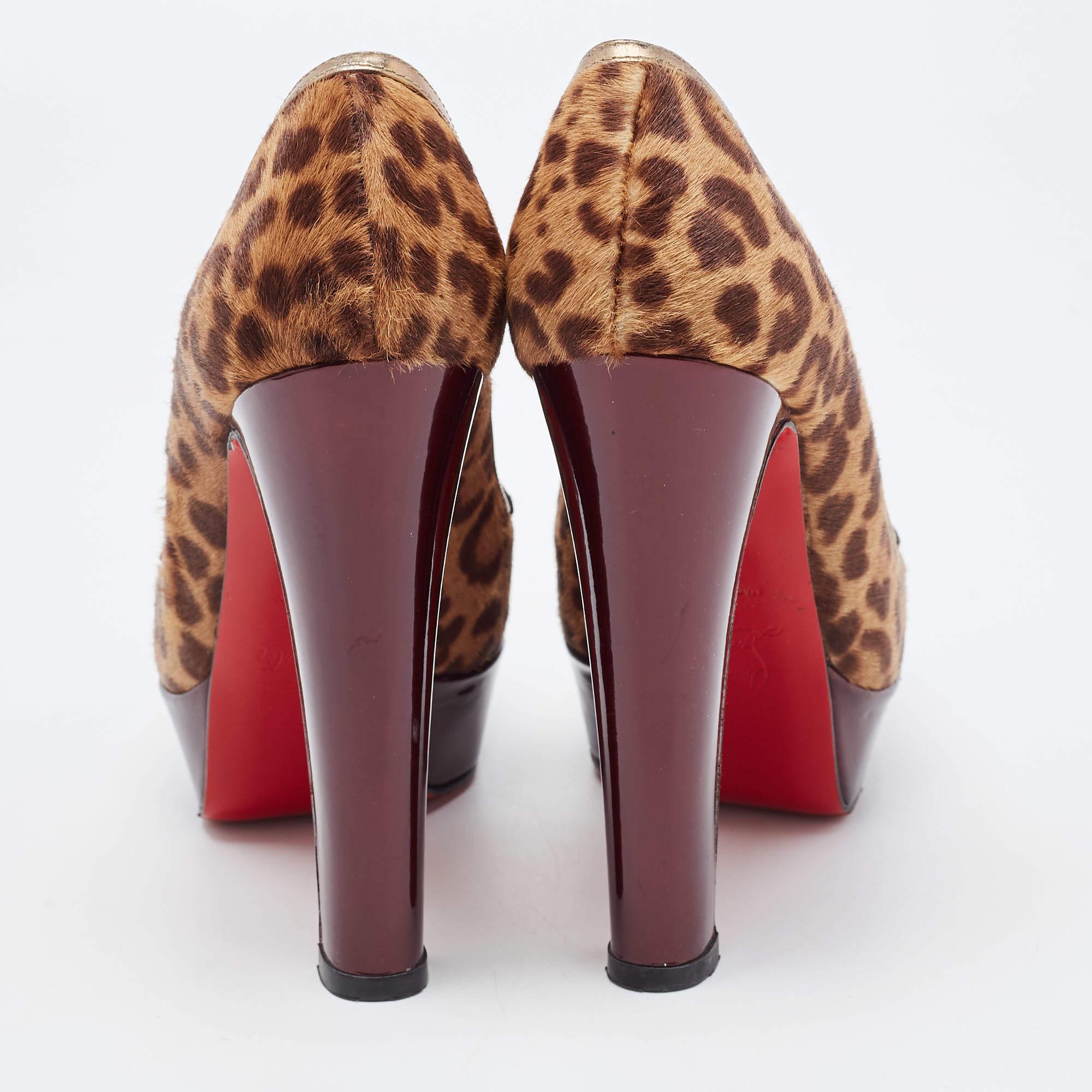 Brown Christian Louboutin Tricolor Animal Print Calf Hair Loafer Pumps Size 36 For Sale