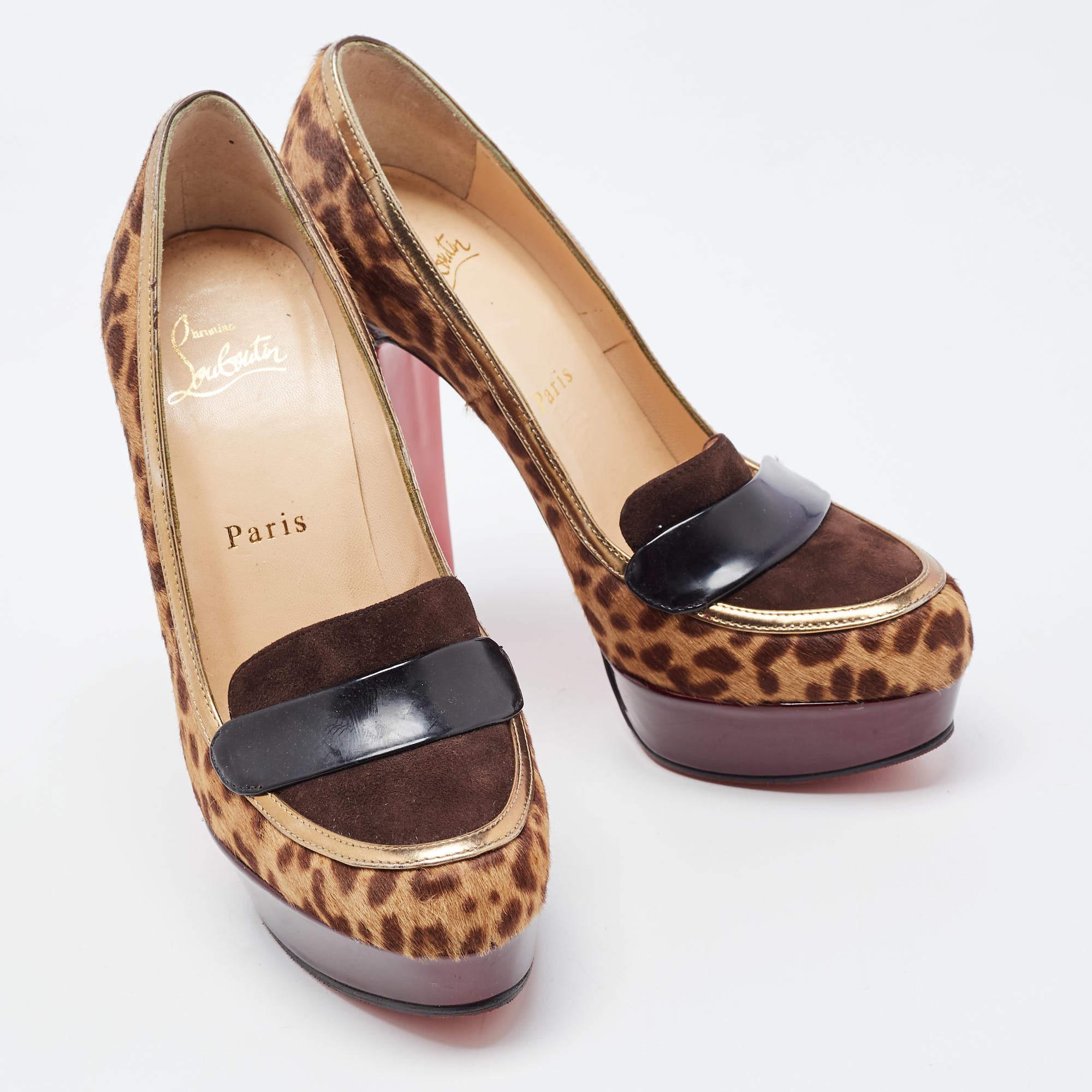 Christian Louboutin Tricolor Animal Print Calf Hair Loafer Pumps Size 36 For Sale 2