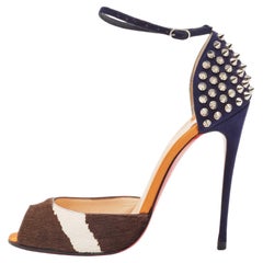 Christian Louboutin Tricolor Calf Hair and Suede Pina Spike Sandals Size 37