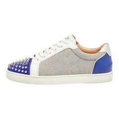 Christian Louboutin Tricolor Canvas Suede Louis Junior Spikes Sneakers Size 41.5