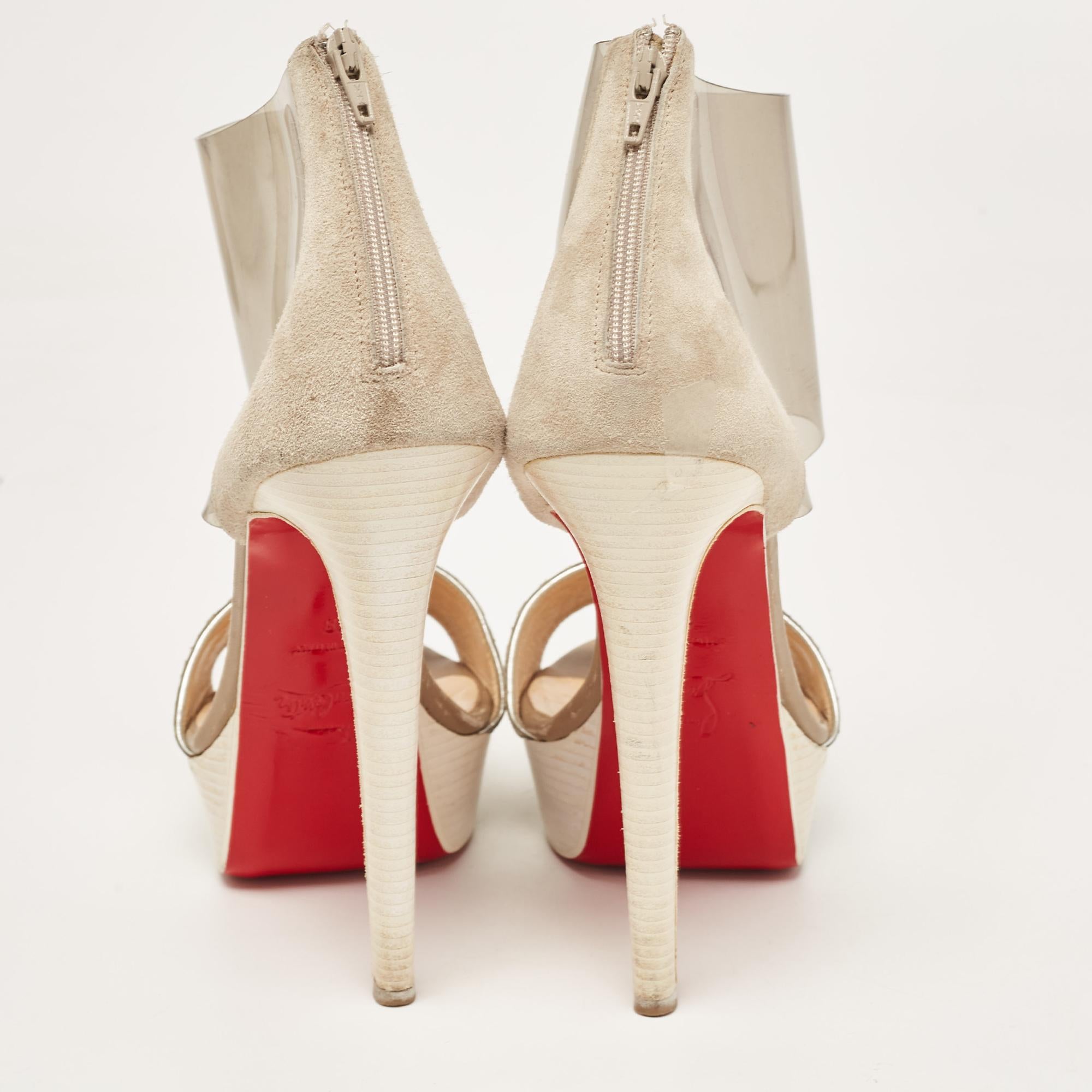 Christian Louboutin Tricolor Embossed Python and PVC Dufoura Sandals Size 38 For Sale 1