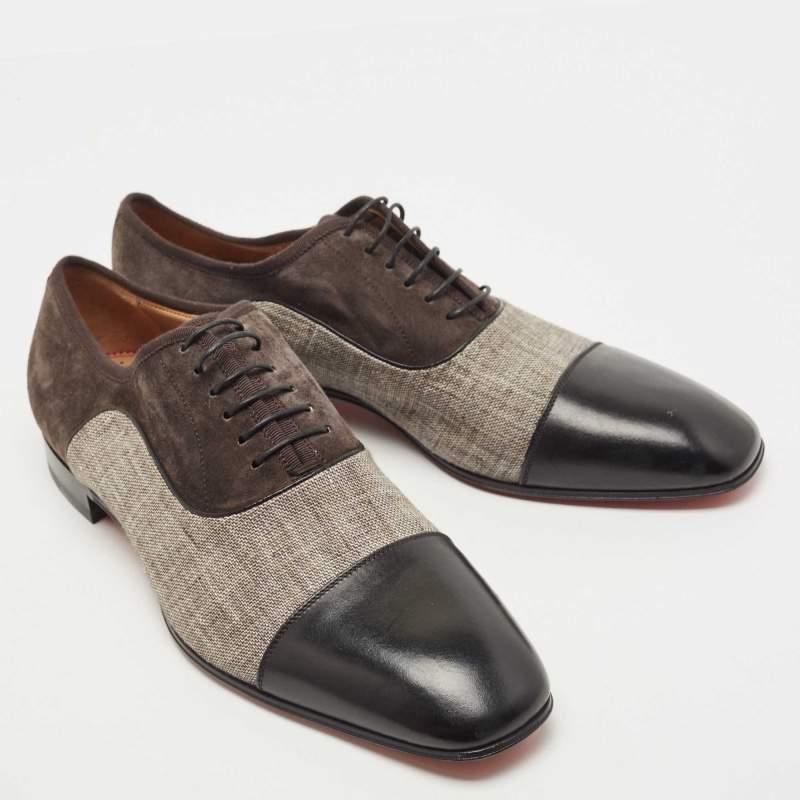 Black Christian Louboutin Tricolor Leather and Canvas Greggo Oxfords Size 41.5