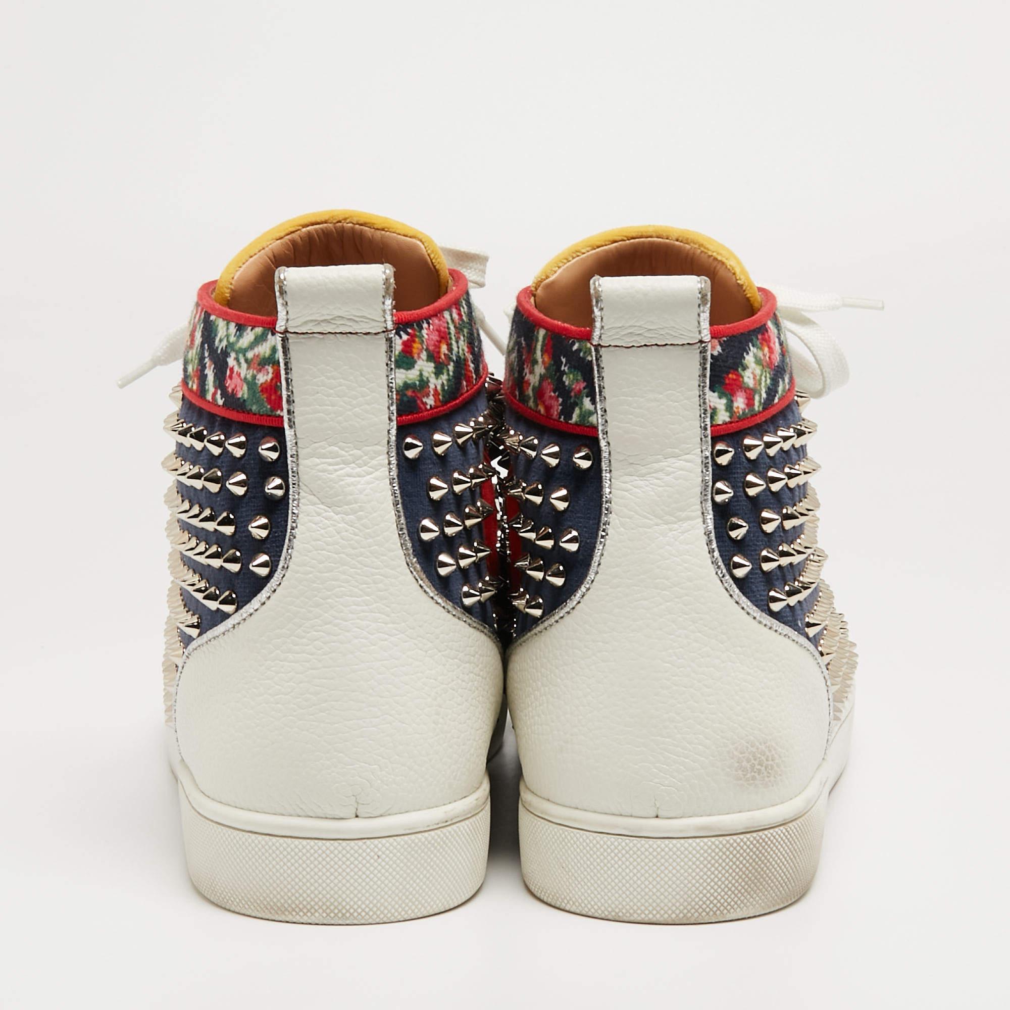 Christian Louboutin Tricolor Leather and Fabric Louis Spikes High-Top Sneakers S 2