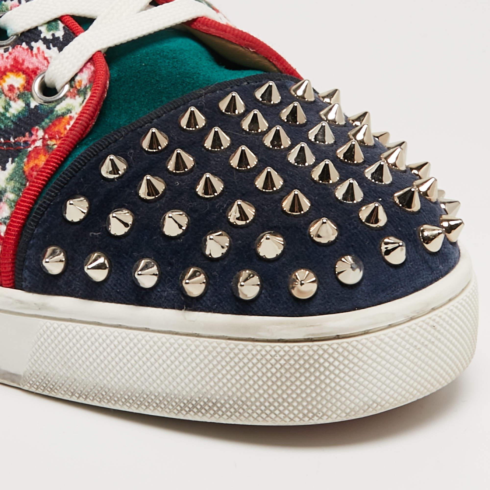 Christian Louboutin Tricolor Leather and Fabric Louis Spikes High-Top Sneakers S 3