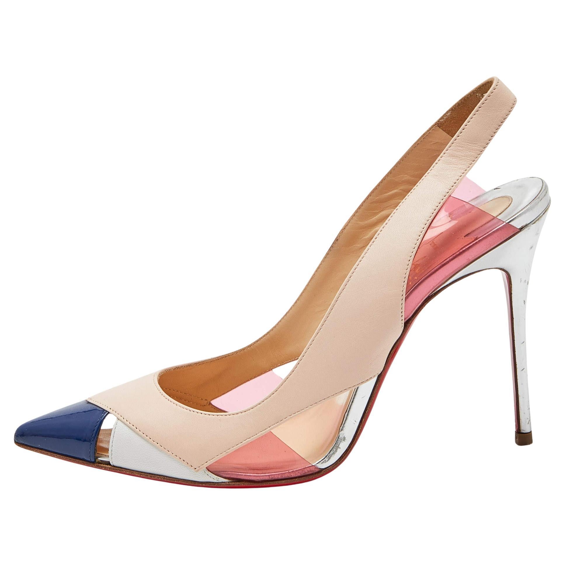 Christian Louboutin Tricolor Leather and Pvc Air Chance Slingback Sandals Size 3 For Sale
