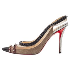 Christian Louboutin Tricolor Leather and PVC Spiked Slingback Pumps Size 37