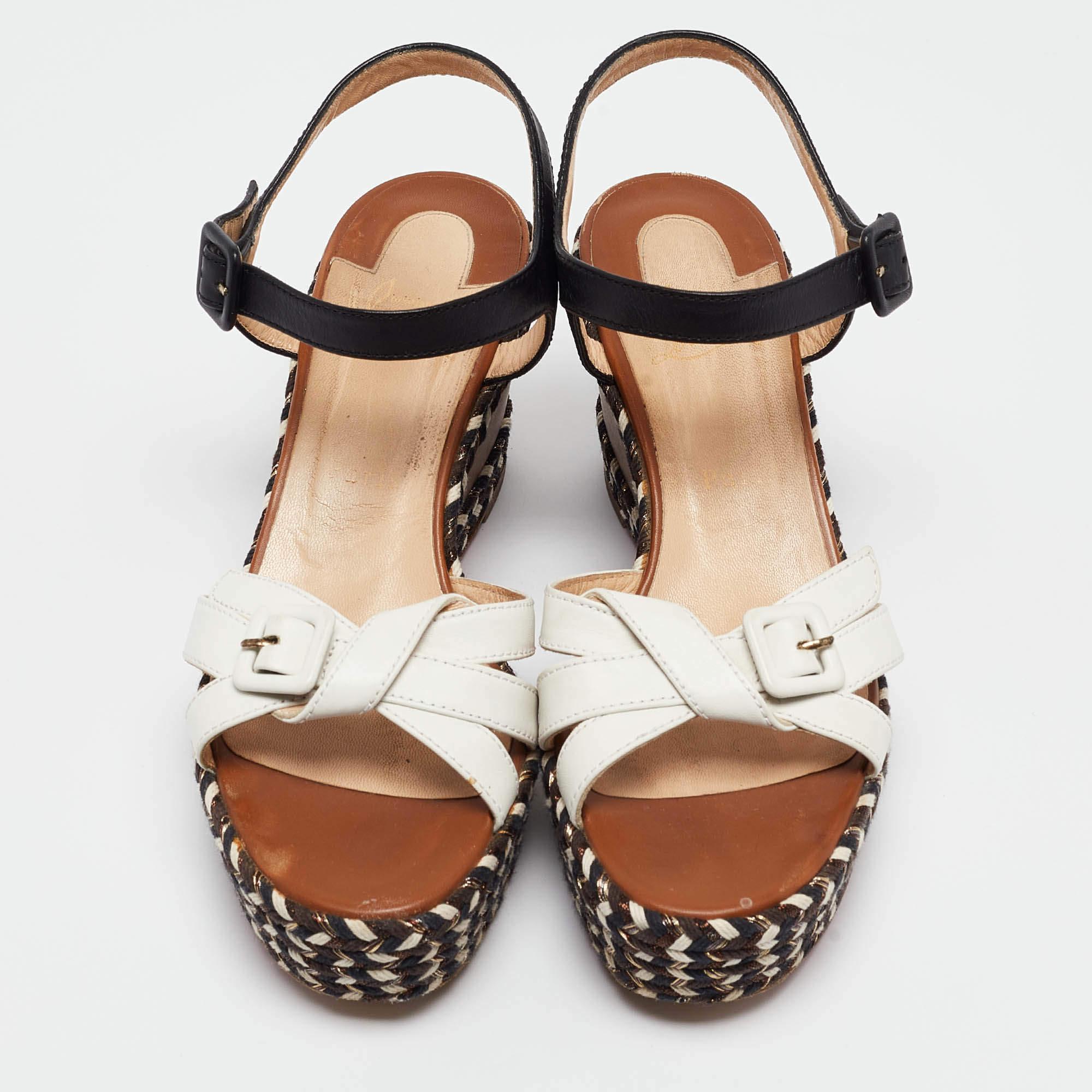 Christian Louboutin Sandalias de cuña Lagoa de piel tricolor Talla 40 Negro en venta