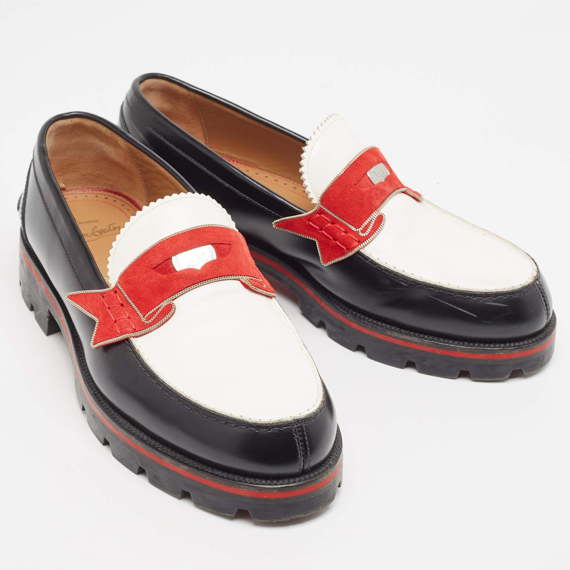 Christian Louboutin Tricolor Leather Monono Loafers Size 40 In Good Condition For Sale In Dubai, Al Qouz 2