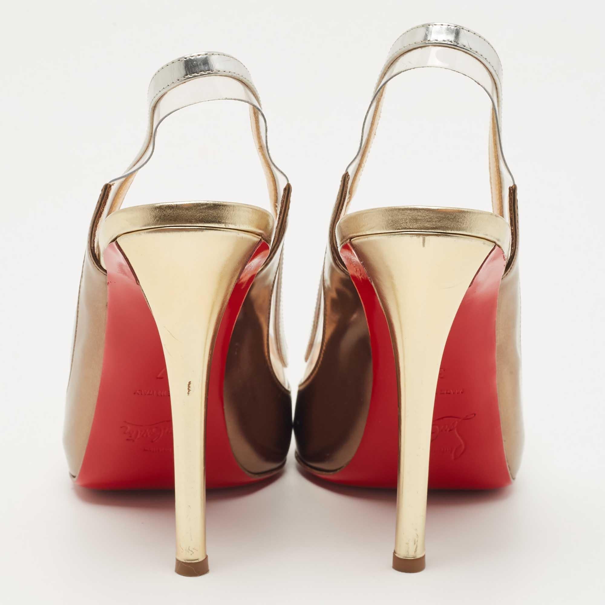 Beige Christian Louboutin Tricolor Leather Paulina Peep Toe Slingback Sandals Size 37 For Sale