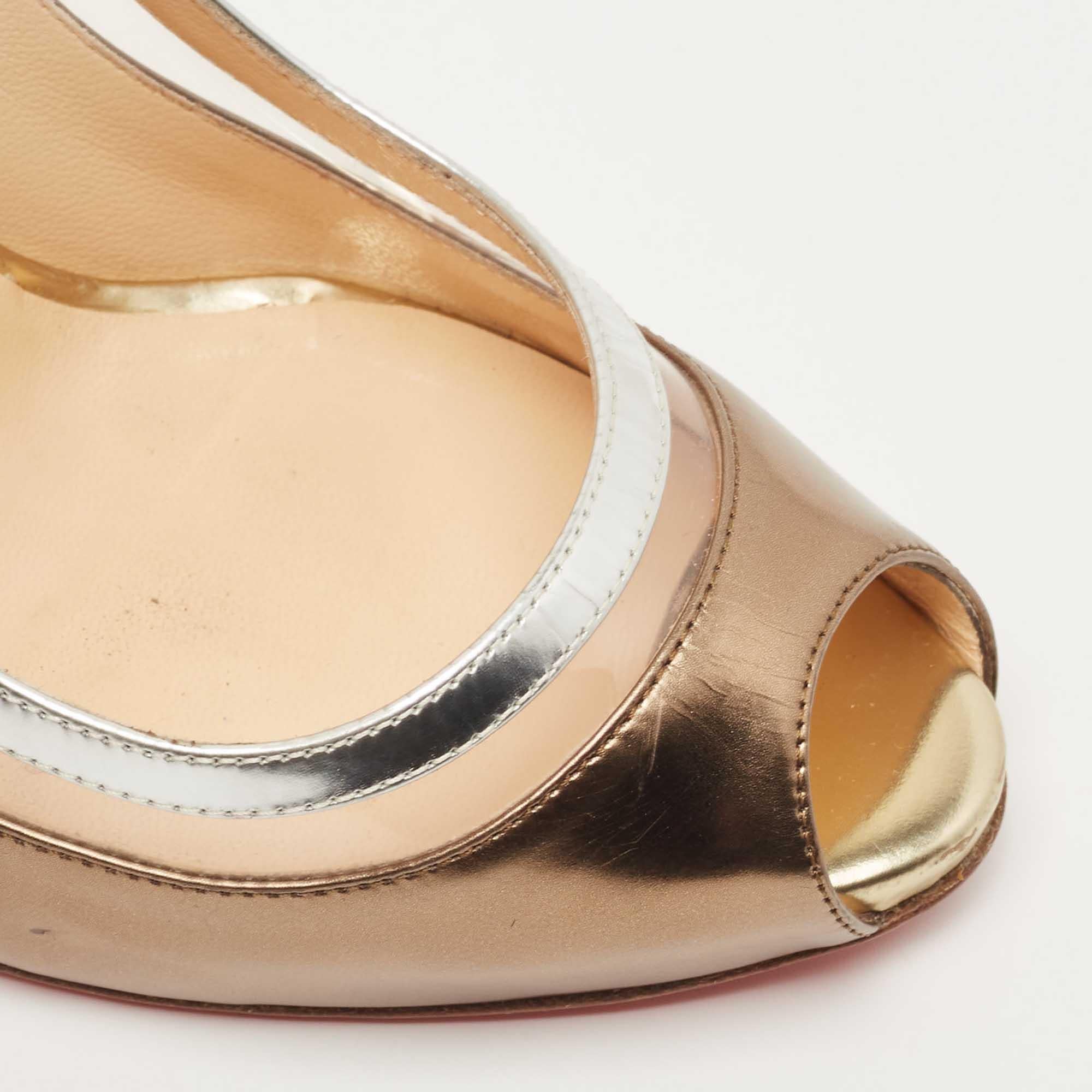 Christian Louboutin Tricolor Leather Paulina Peep Toe Slingback Sandals Size 37 For Sale 1